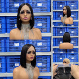 Free Shipping Jesvia Hair 1B Natural Black Color T Lace Front Bob Wig With Pre Plucked Hairline Straight