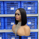 Free Shipping Jesvia Hair 1B Natural Black Color T Lace Front Bob Wig With Pre Plucked Hairline Straight