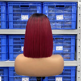 Free Shipping Jesvia Hair #1B/99J Ombre Color T Lace Front Bob Wig With Pre Plucked Hairline Straight
