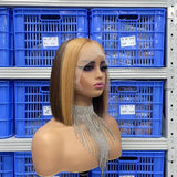 Free Shipping Jesvia Hair #27/1B Color T Lace Front Bob Wig With Pre Plucked Hairline Straight