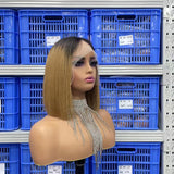 Free Shipping Jesvia Hair #1B 27 Ombre Color T Lace Front Bob Wig With Pre Plucked Hairline Straight