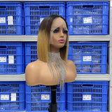 Free Shipping Jesvia Hair #1B/4/27 Ombre Color T Lace Front Bob Wig With Pre Plucked Hairline Straight