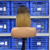 Free Shipping Jesvia Hair #1B/4/27 Ombre Color T Lace Front Bob Wig With Pre Plucked Hairline Straight