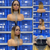 Free Shipping Jesvia Hair #1B/4/27 Ombre Color T Lace Front Bob Wig With Pre Plucked Hairline Straight