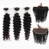 Jesvia Hair Brazilian Deep Wave Hair 3 Bundles With 4x13 Lace Frontal