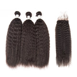 Jesvia Hair Brazilian Hair Kinky Straight 3 Bundles With 1 Lace Closure
