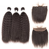 Jesvia Hair Brazilian Kinky Straight Hair 3 Bundles With 4x13 Lace Frontal