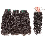 Jesvia Hair Brazilian Hair Water Wave 3 Bundles With 1 Lace Closure
