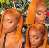 Jesvia Hair Orange Color 13x4 Lace Front Bob Wig With Pre Plucked Hairline Straight