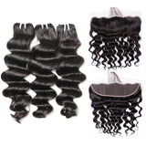 Jesvia Hair Brazilian Loose Deep Wave Hair 3 Bundles With 4x13 Lace Frontal