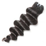 Jesvia Hair Brazilian Hair Loose Deep Wave 3 Bundles With 1 Lace Closure-LBW44