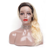 Jesvia Hair Pre Plucked 13x4 Lace Frontal Wig #1B/#613 Ombre Blonde Color with Baby Hair Around Body Wave
