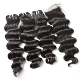 Jesvia Hair Brazilian Hair Loose Deep Wave 3 Bundles With 1 Lace Closure-LBW44