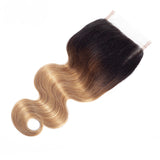 Jesvia Hair Brazilian Virgin hair 1B/4/27 Tone Ombre 4x4 Top Closure Body Wave