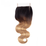 Jesvia Hair Brazilian Virgin hair 1B/4/27 Tone Ombre 4x4 Top Closure Body Wave