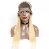 Jesvia Hair Pre Plucked 13x4 Lace Frontal Wig #1B/#613 Ombre Blonde Color with Baby Hair Around Straight