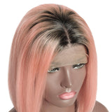 Jesvia Hair Pink Ombre Color 13x4 Lace Front Bob Wig With Pre Plucked Hairline Straight
