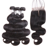 Jesvia Hair Brazilian Hair Body Wave 3 Bundles With 1 Lace Closure