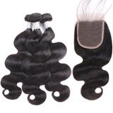 Jesvia Hair Brazilian Hair Body Wave 3 Bundles With 1 Lace Closure