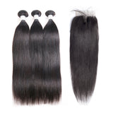 Jesvia Hair Brazilian Hair Straight 3 Bundles With 1 Lace Closure