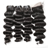 Jesvia Hair Brazilian Hair Loose Deep Wave 3 Bundles With 1 Lace Closure-LBW44