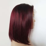 1B/99J Ombre Wine Red Color 13x4 Lace Front Bob Wig With Pre Plucked Hairline Straight