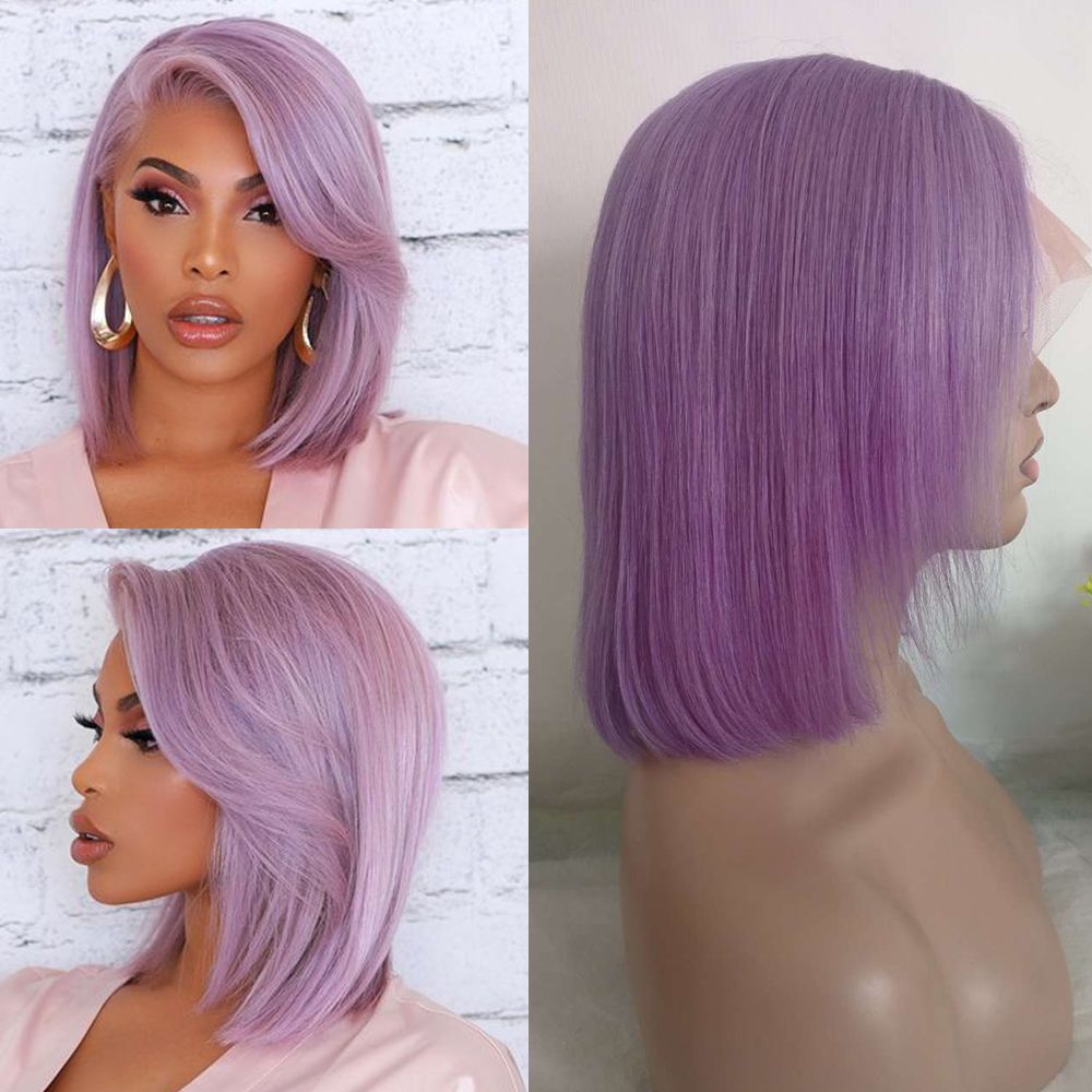 Jesvia Hair Lilac Purple Color 13x4 Lace Front Bob Wig With Pre Plucke