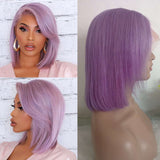 Jesvia Hair Lilac Purple Color 13x4 Lace Front Bob Wig With Pre Plucked Hairline Straight