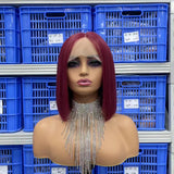 Free Shipping Jesvia Hair #99J Wine Red Color T Lace Front Bob Wig With Pre Plucked Hairline Straight