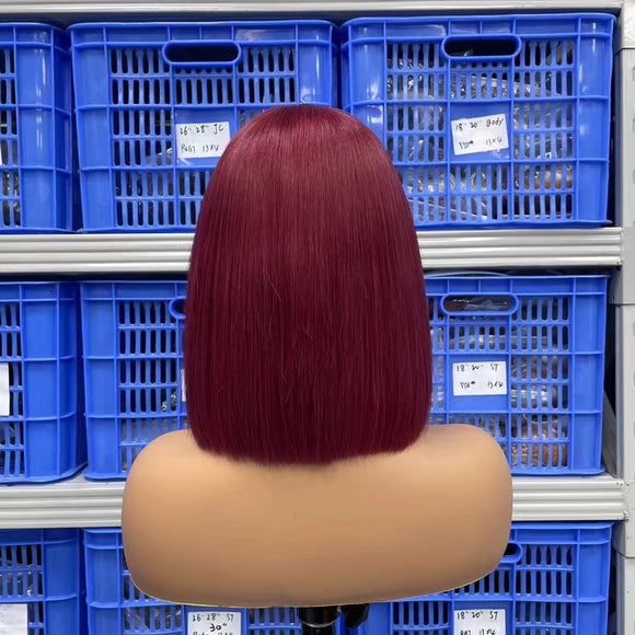 Free Shipping Jesvia Hair #99J Wine Red Color T Lace Front Bob Wig With Pre Plucked Hairline Straight