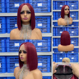 Free Shipping Jesvia Hair #99J Wine Red Color T Lace Front Bob Wig With Pre Plucked Hairline Straight