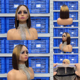 Free Shipping Jesvia Hair #1B/27 Two Tone Color T Lace Front Bob Wig With Pre Plucked Hairline Straight