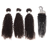 Jesvia Hair Brazilian Hair Kinky Curly 3 Bundles With 1 Lace Closure