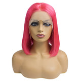 Rose Pink Color 13x4 Lace Front Bob Wig With Pre Plucked Hairline Straight Jesvia Hair