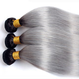Jesvia Hair 3 Bundles Deal #1B/Gray Ombre Gray Hair Straight