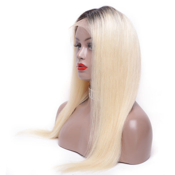 Jesvia Hair Pre Plucked 13x4 Lace Frontal Wig #1B/#613 Ombre Blonde Color with Baby Hair Around Straight