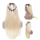 Jesvia Hair Pre Plucked 13x4 Lace Frontal Wig #1B/#613 Ombre Blonde Color with Baby Hair Around Straight