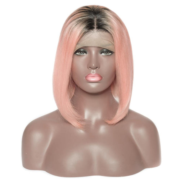 Jesvia Hair Pink Ombre Color 13x4 Lace Front Bob Wig With Pre Plucked Hairline Straight