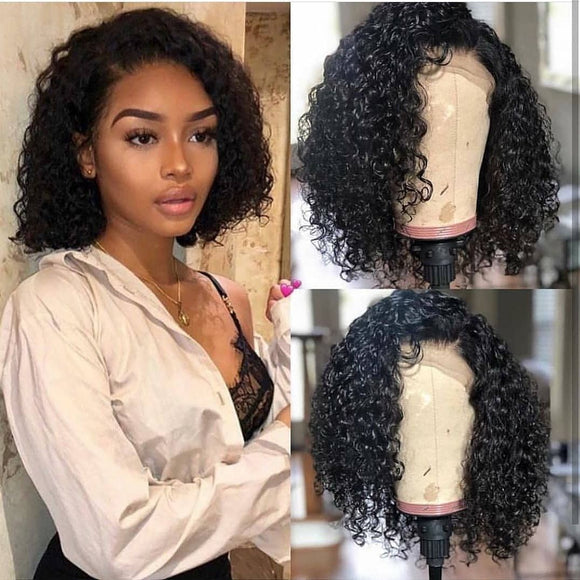 Free Shipping Jesvia Hair 13x4 Lace Front Bob Wig With Pre Plucked Hairline Curly-JH001