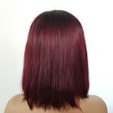 1B/99J Ombre Wine Red Color 13x4 Lace Front Bob Wig With Pre Plucked Hairline Straight