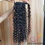 Free Shipping Ponytail Clip in Piece Virgin Human Hair Extension in Straight, Water wave, Body wave, Deep Wave, Kinky Straight Jesvia Hair