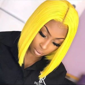 Yellow Color 13x4 Lace Front Bob Wig With Pre Plucked Hairline Straight Jesvia Hair